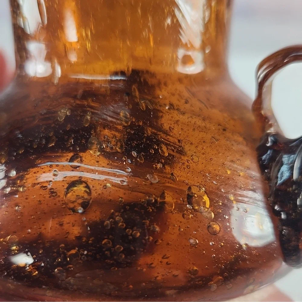 Vintage Hand Blown Triple Handle Vase Brown Color Blenko?